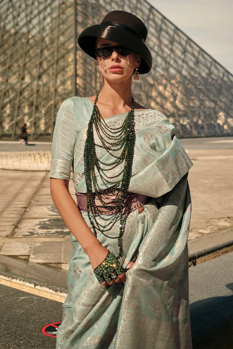 Tremendous Pista Soft Banarasi Silk Saree With Scrumptious Blouse Piece - Image 2