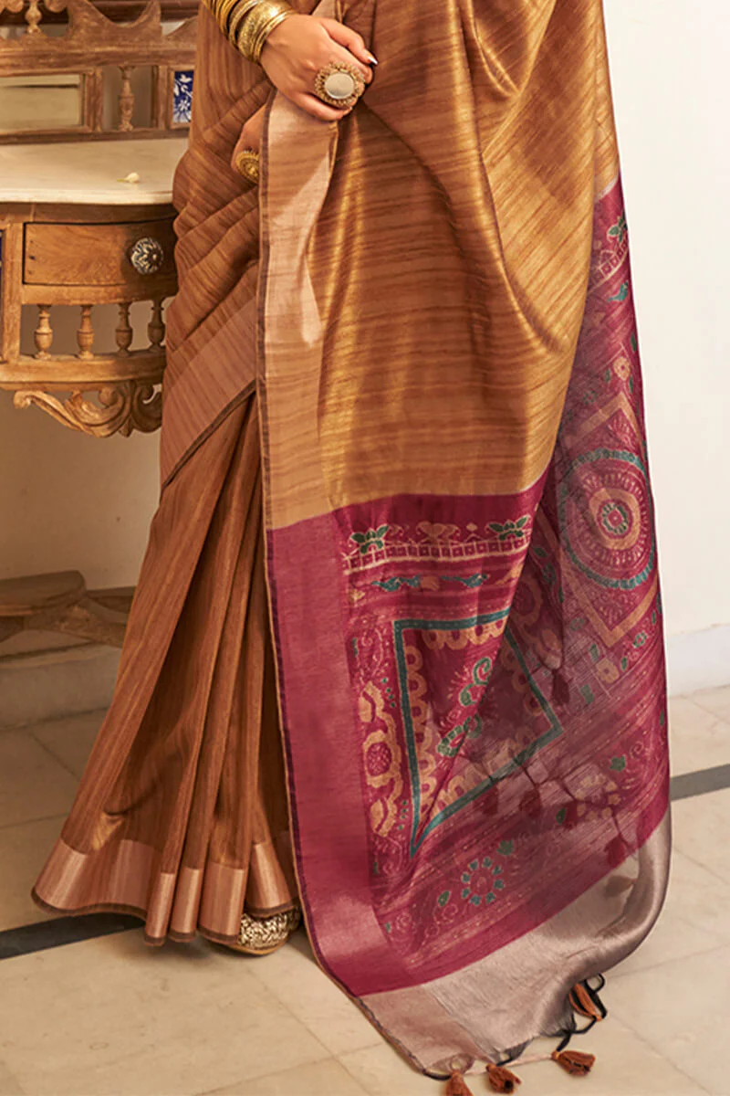 Trendy Brown Cotton Silk Saree With Delectable Blouse Piece - Image 3