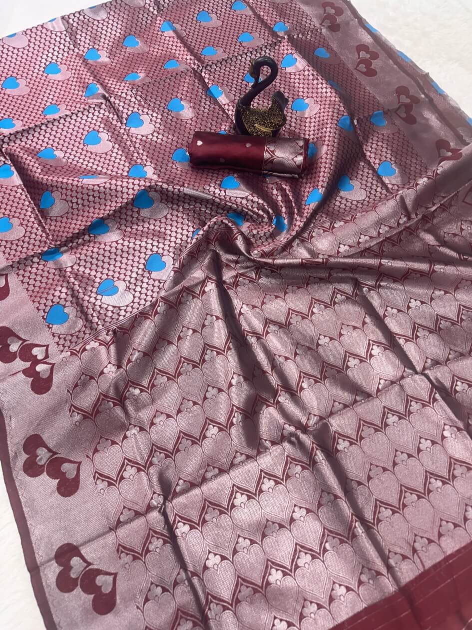 Trendy Brown Soft Banarasi Silk Saree With Hypnotic Blouse Piece - Image 4
