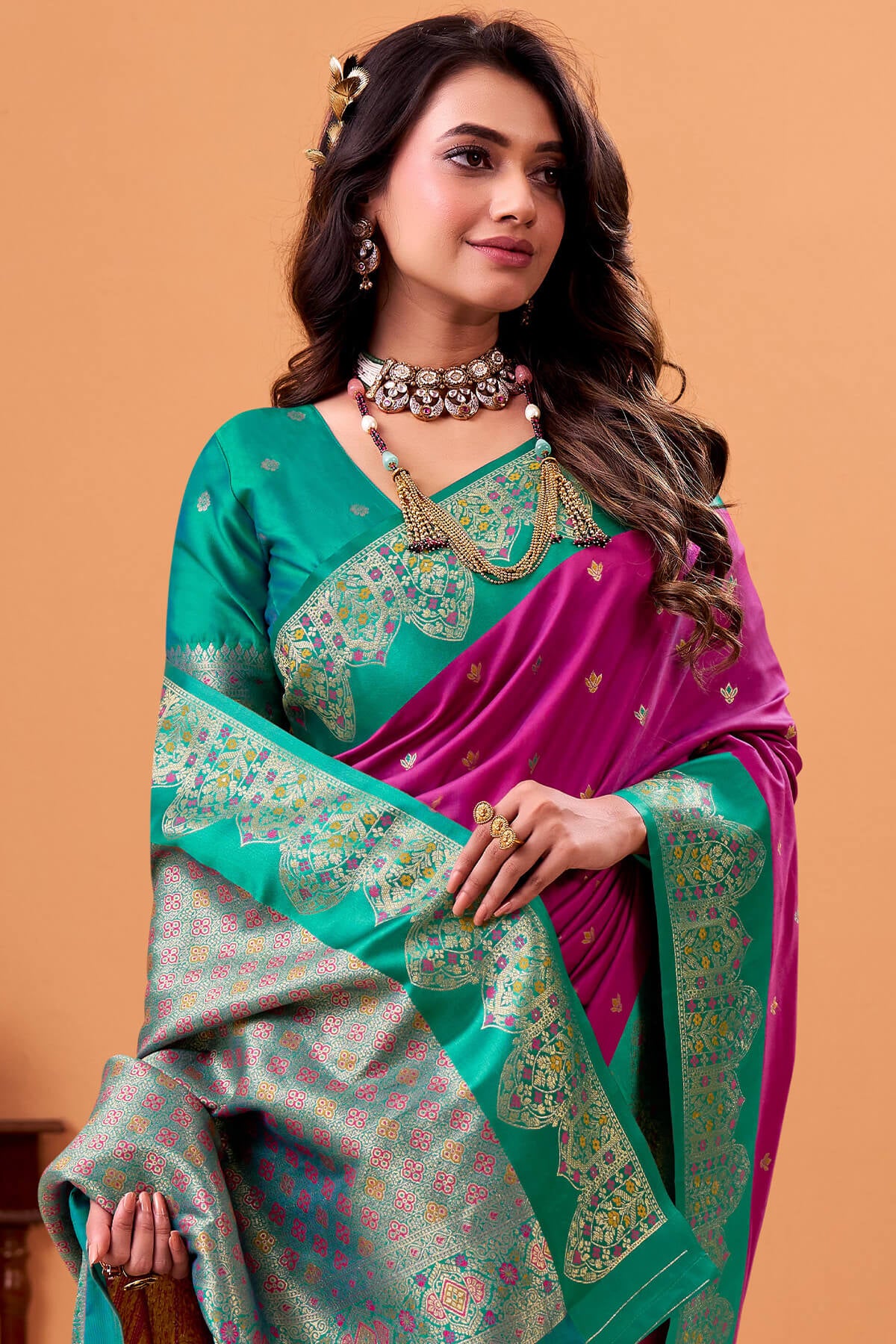 Trendy Magenta Banarasi Satin Silk Saree With Twirling Blouse - Image 2