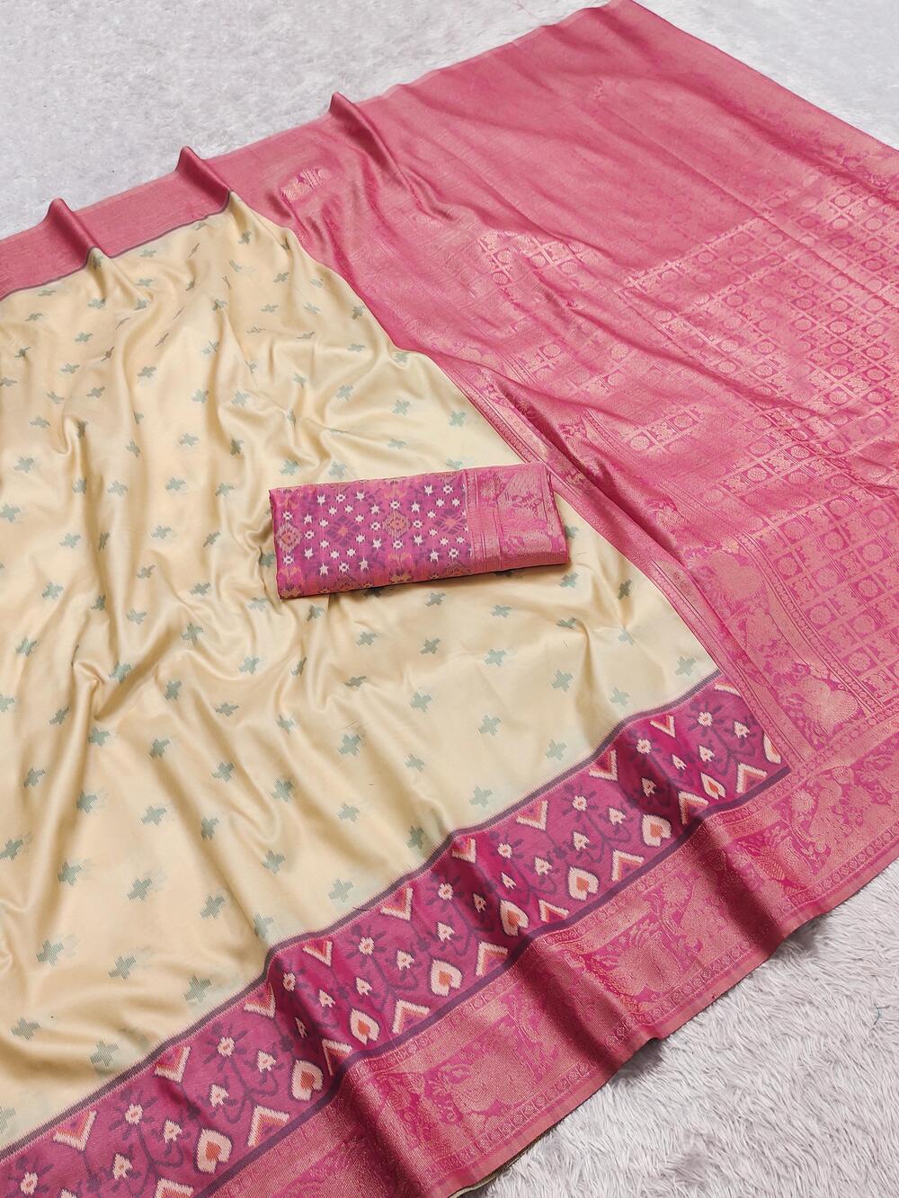 Twirling Beige Pure Zari Weaving Banarasi Silk Saree With Effulgent Blouse Piece