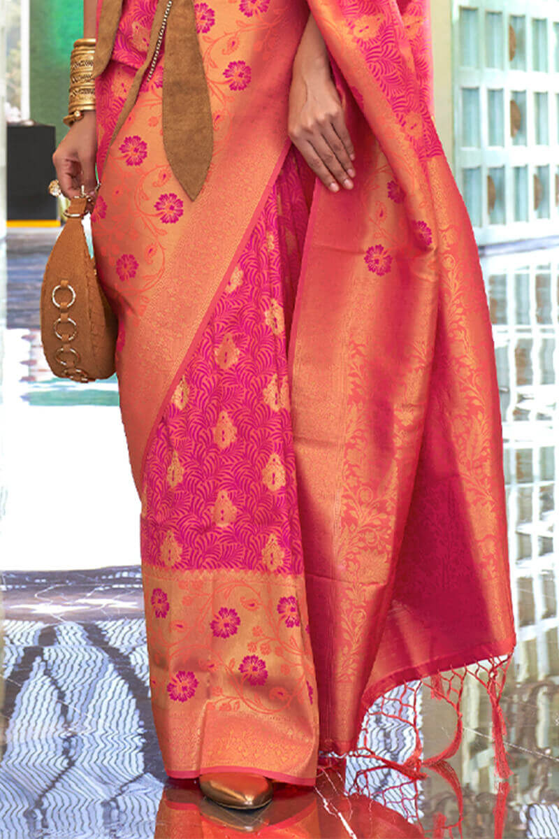 Twirling Dark Pink Soft Banarasi Silk Saree With Ideal Blouse Piece - Image 3