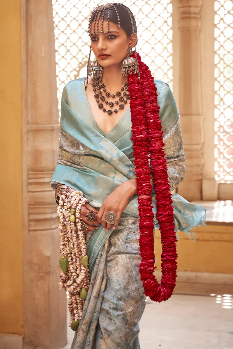 Unequalled Brown Digital Printed Cotton Silk Saree With Denouement Blouse Piece - Image 2