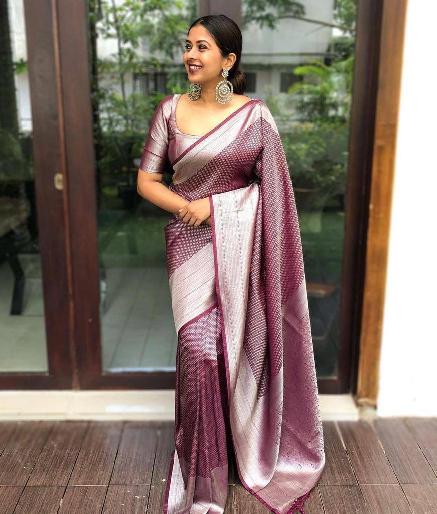 Unequalled Brown Soft Silk Saree with Scintilla Blouse Piece - Image 3