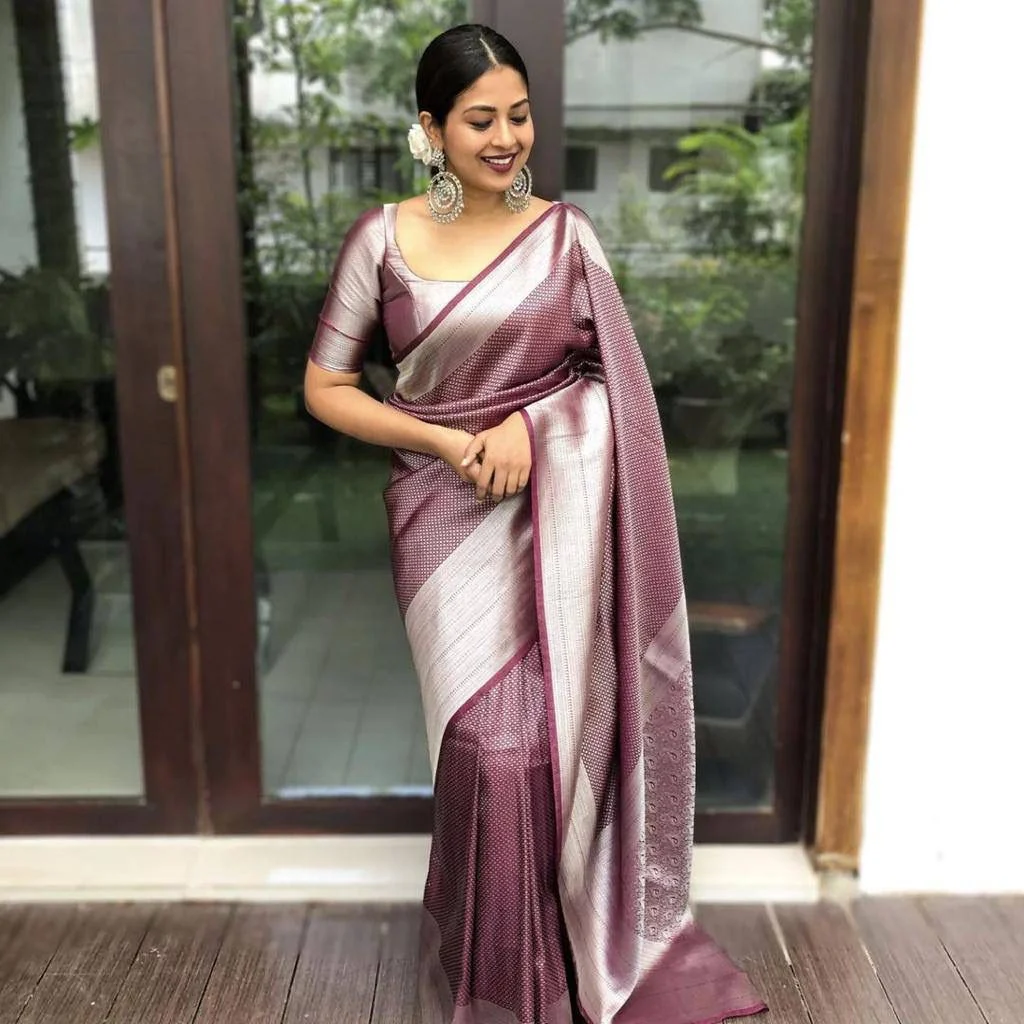 Unequalled Brown Soft Silk Saree with Scintilla Blouse Piece - Image 4