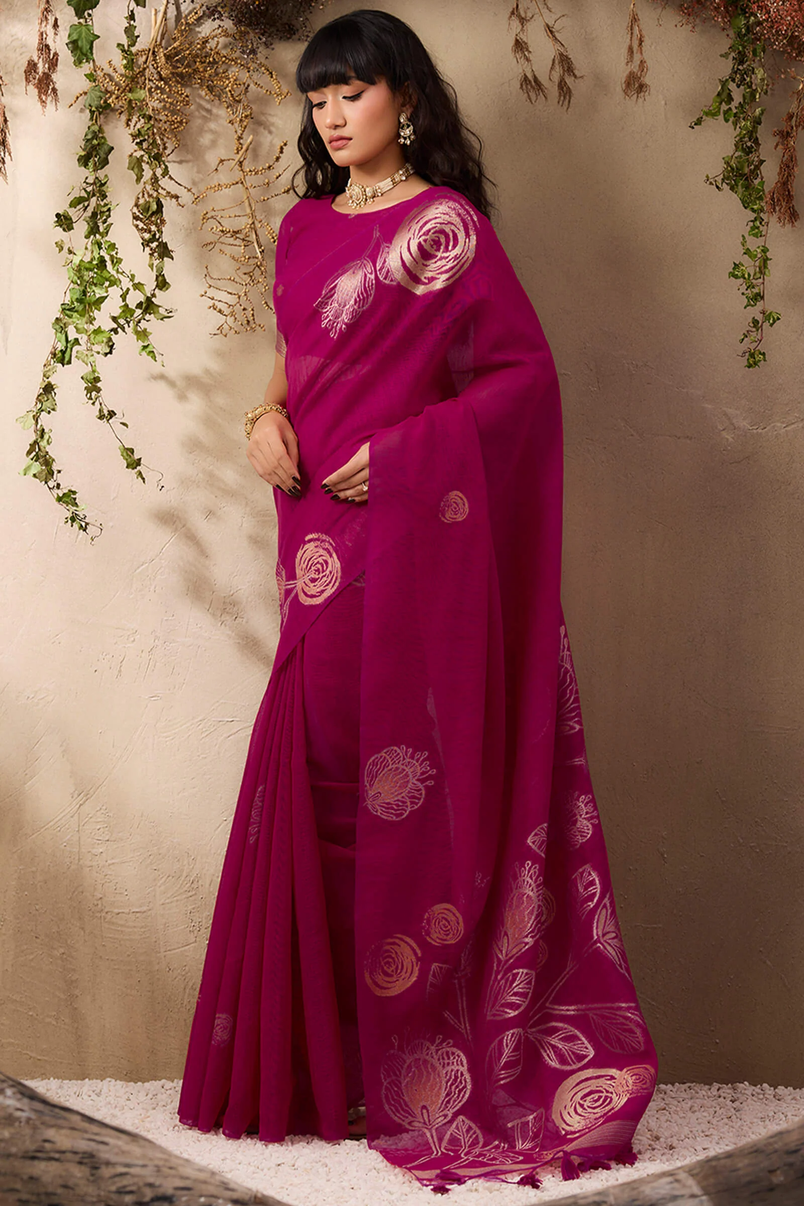 Unequalled Dark Pink Cotton Silk Saree With Bucolic Blouse Piece - Image 6