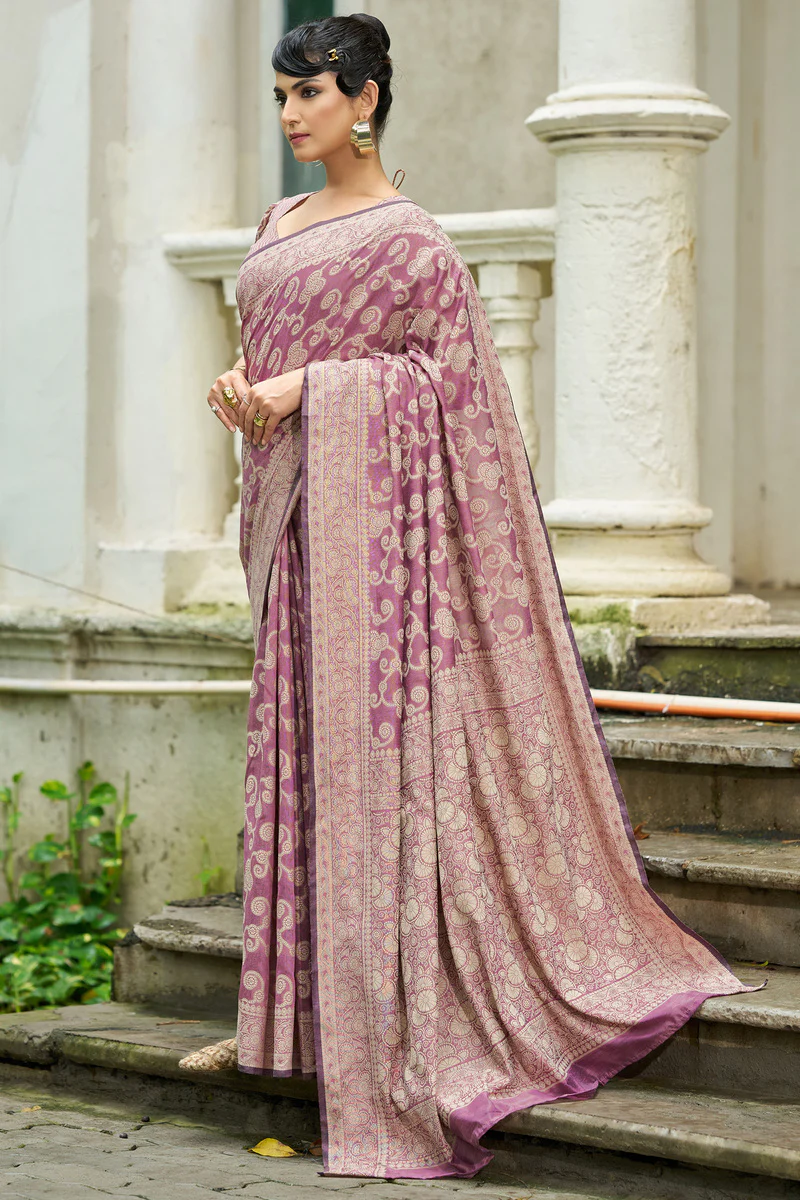 Unequalled Light Purple Lucknowi Silk Saree With Engrossing Blouse Piece - Image 3