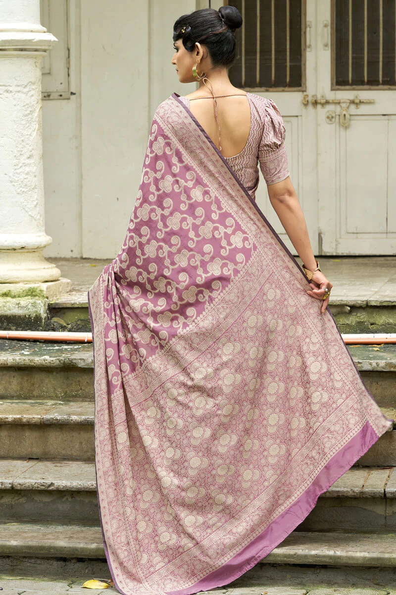 Unequalled Light Purple Lucknowi Silk Saree With Engrossing Blouse Piece - Image 4