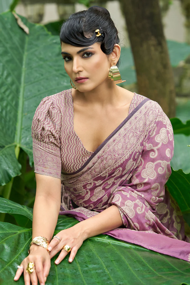 Unequalled Light Purple Lucknowi Silk Saree With Engrossing Blouse Piece - Image 7