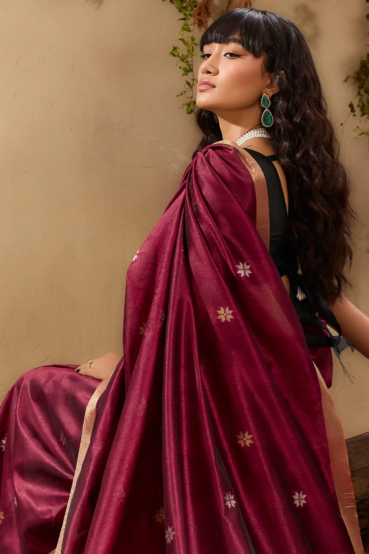 Unequalled Wine Pure Zari Weaving Banarasi Tussar Silk Saree With Quintessential Blouse Piece - Image 6