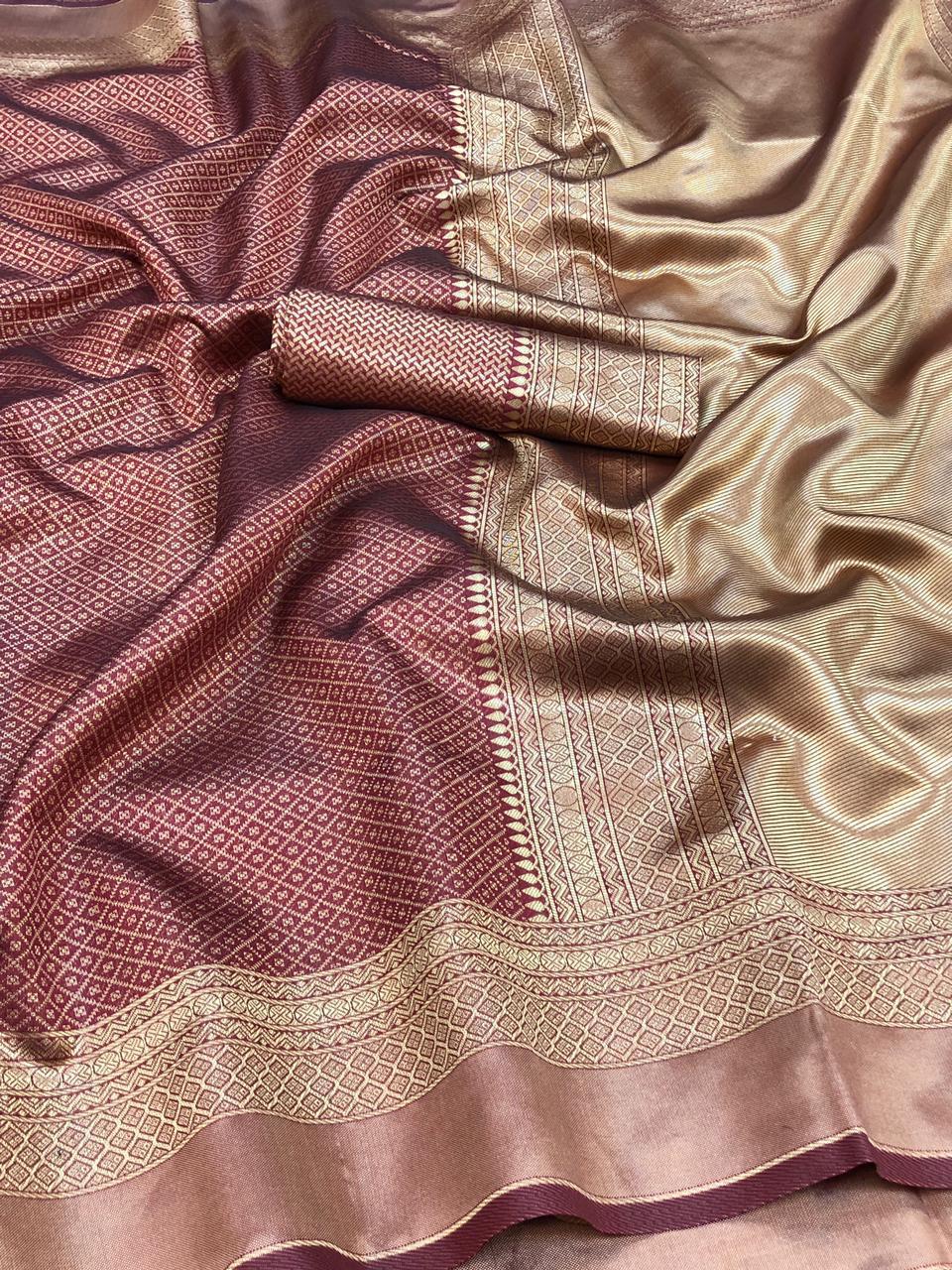 Unequalled Wine Soft Banarasi Silk Saree With Snazzy Blouse Piece - Image 7