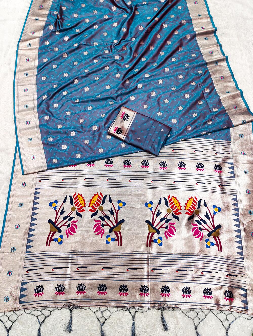 Unique Blue Paithani Silk Saree With Evanescent Blouse Piece