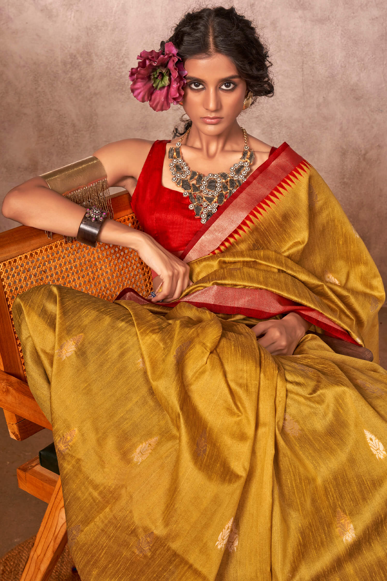 Verdant Yellow Soft Banarasi Silk Saree With Fragrant Blouse Piece - Image 2