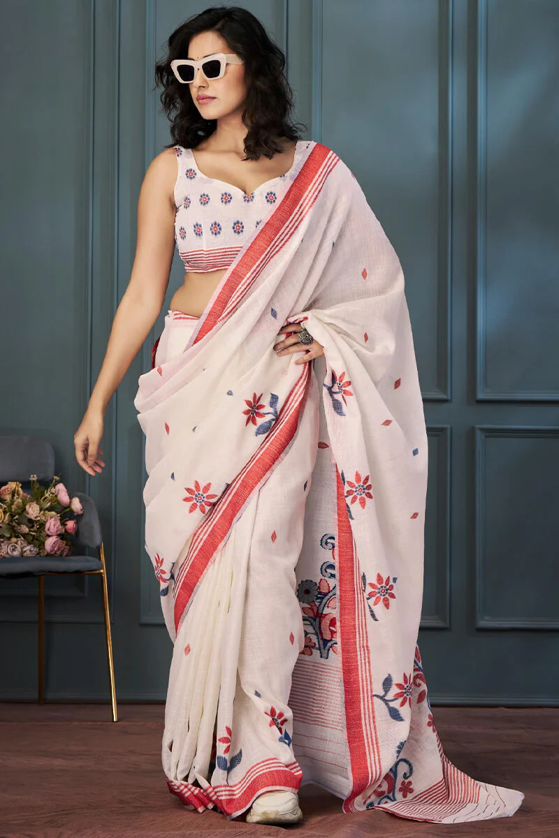Vestigial Beige Cotton Silk Saree With Splendiferous Blouse Piece - Image 2