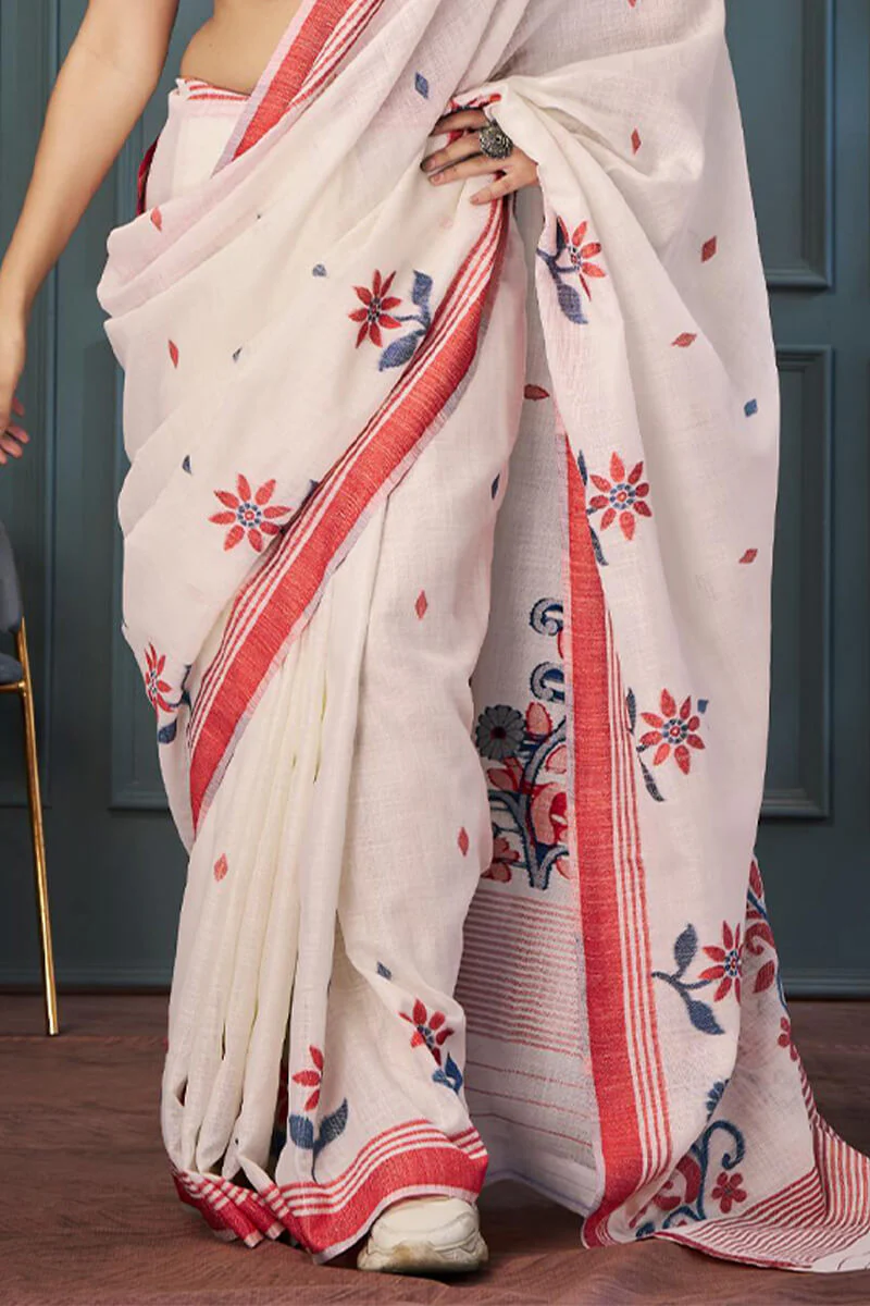 Vestigial Beige Cotton Silk Saree With Splendiferous Blouse Piece - Image 3