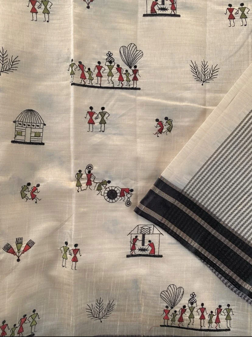 Vestigial Off White Embroidery Work Tussar Silk Saree With Mesmerising Blouse Piece - Image 3