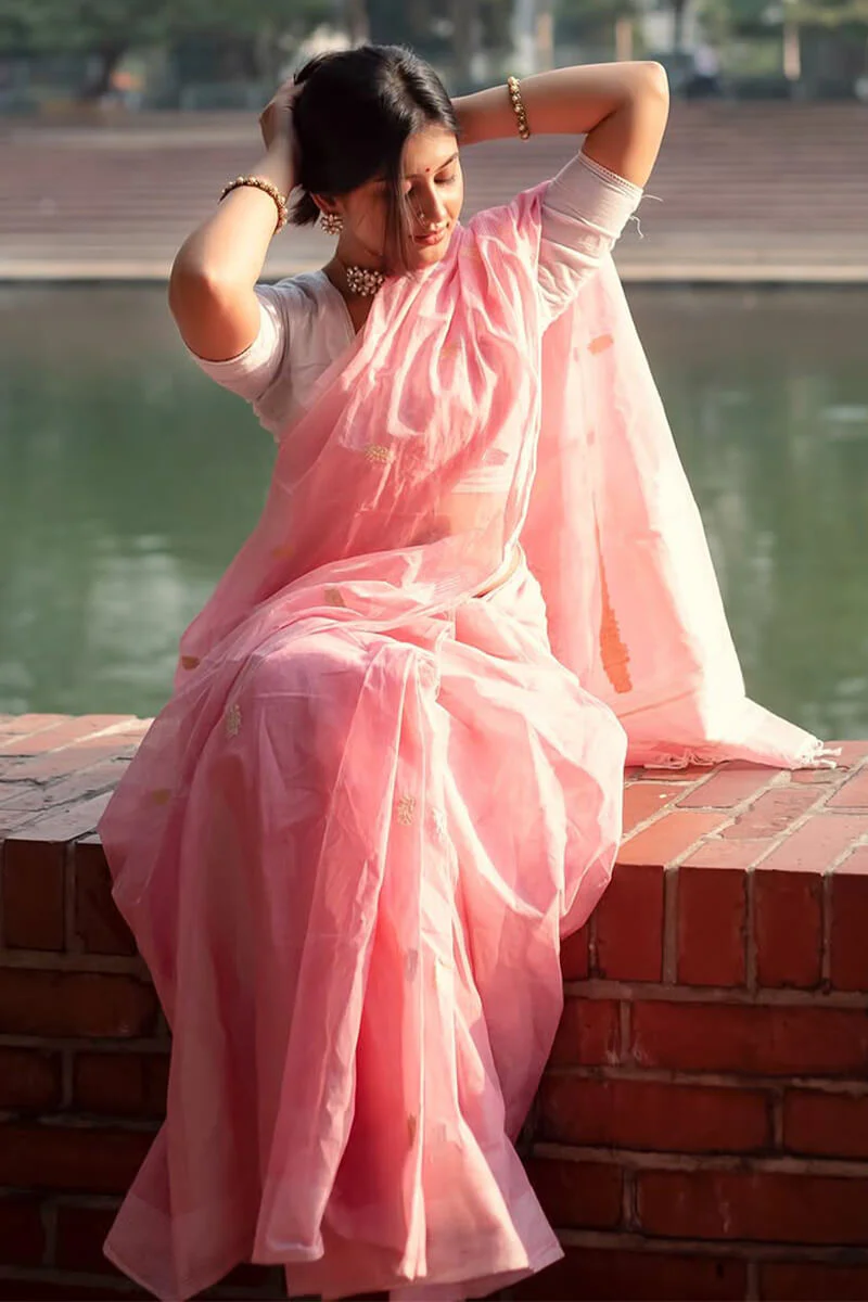 Vestigial Pink Cotton Silk Saree With Mellifluous Blouse Piece - Image 3