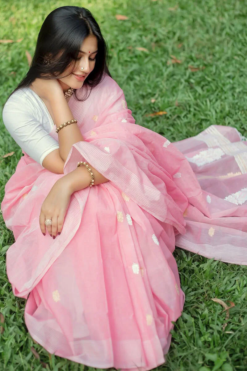 Vestigial Pink Cotton Silk Saree With Mellifluous Blouse Piece - Image 4