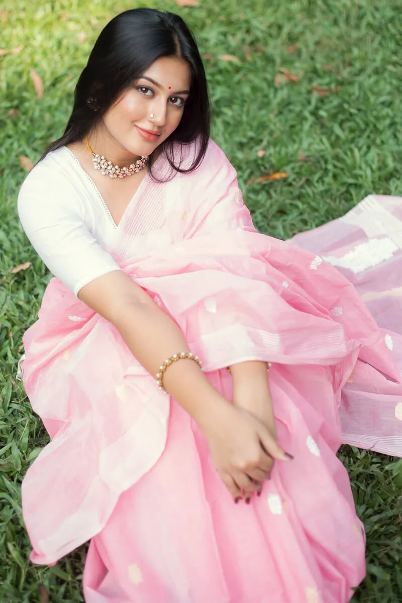 Vestigial Pink Cotton Silk Saree With Mellifluous Blouse Piece - Image 6