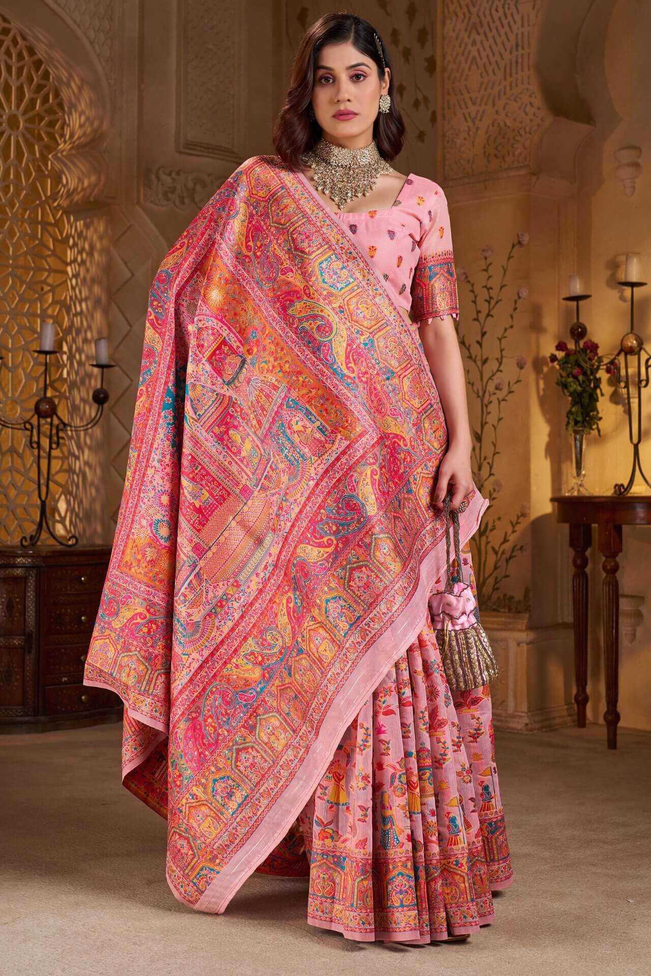 Vestigial Pink Pashmina Saree With Hypnotic Blouse Piece - Image 3