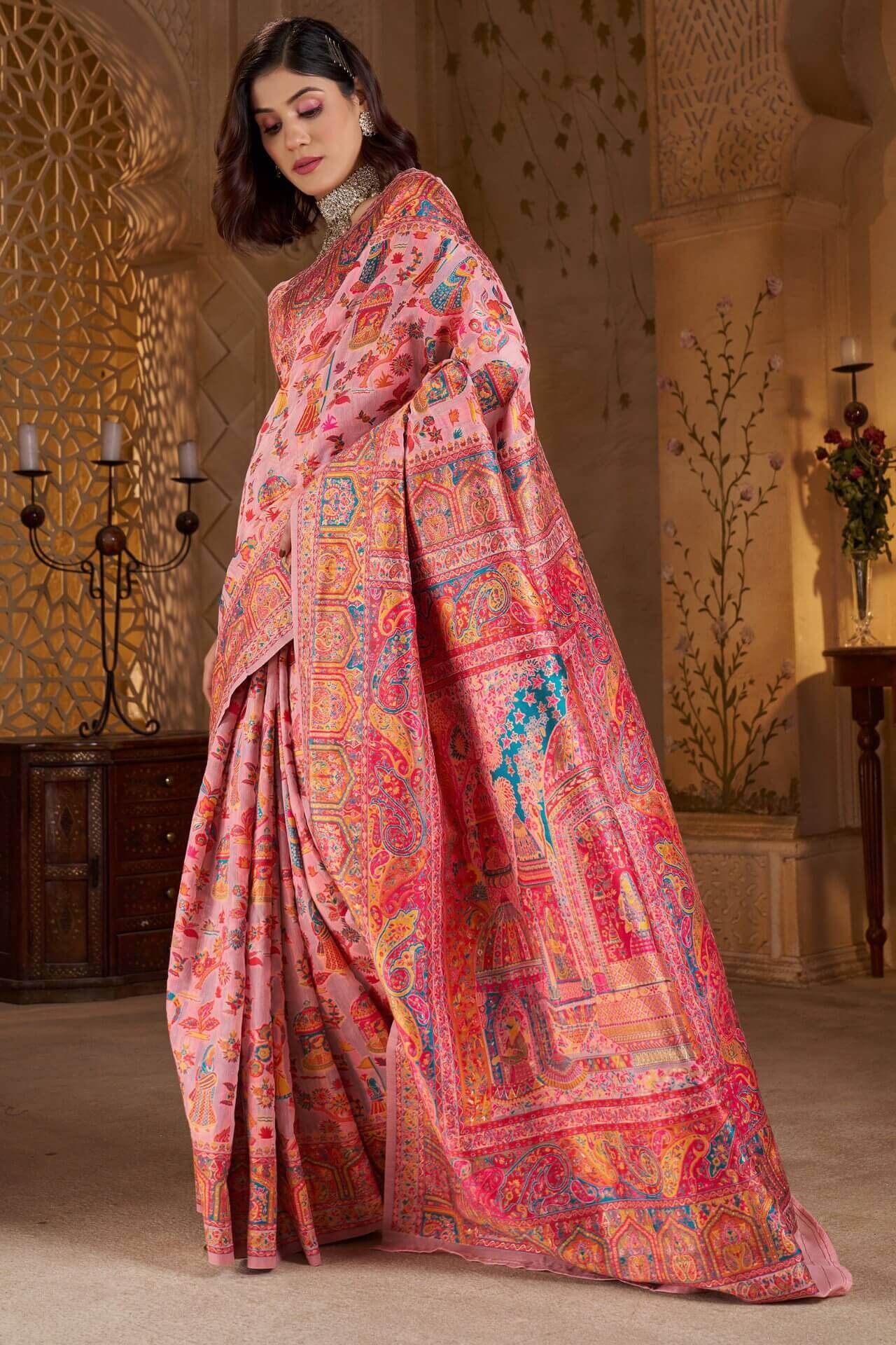 Vestigial Pink Pashmina Saree With Hypnotic Blouse Piece - Image 4