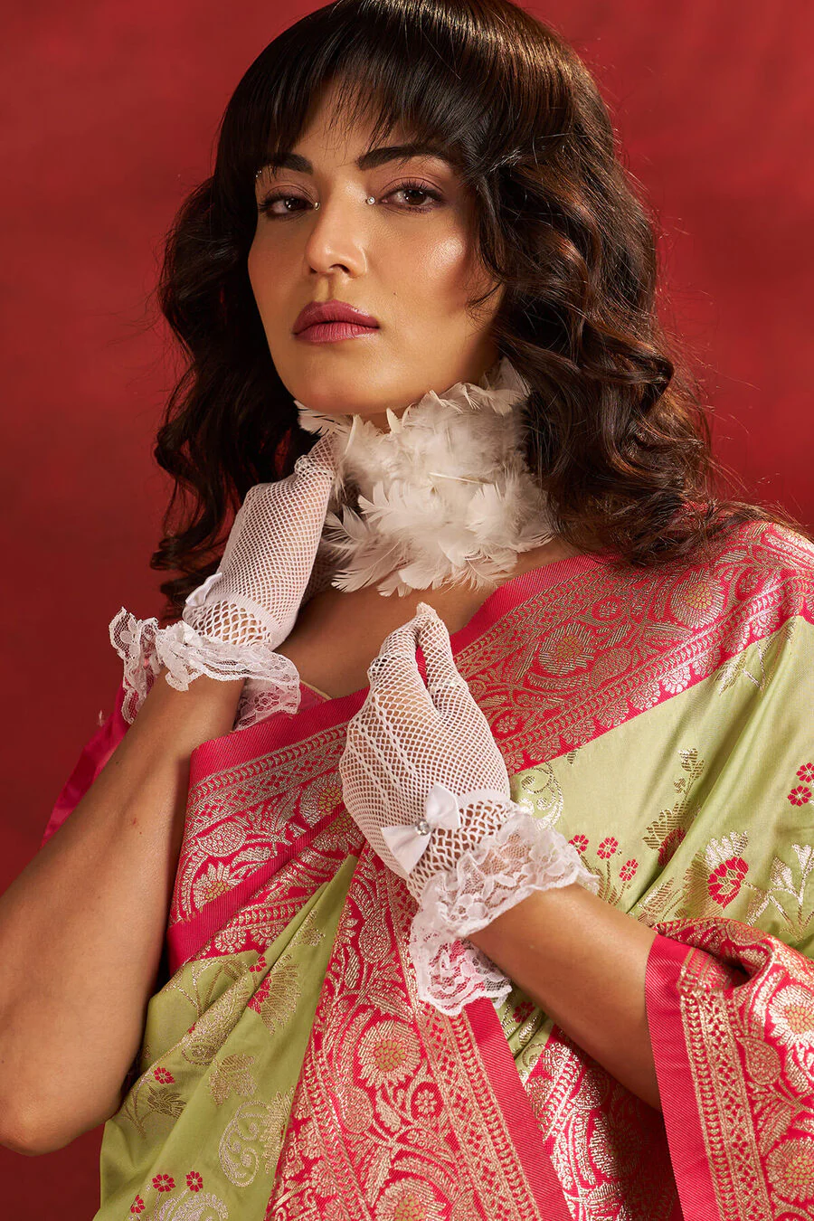 Vestigial Pista Pure Zari Weaving Banarasi Silk Saree With Beauteous Blouse Piece - Image 4