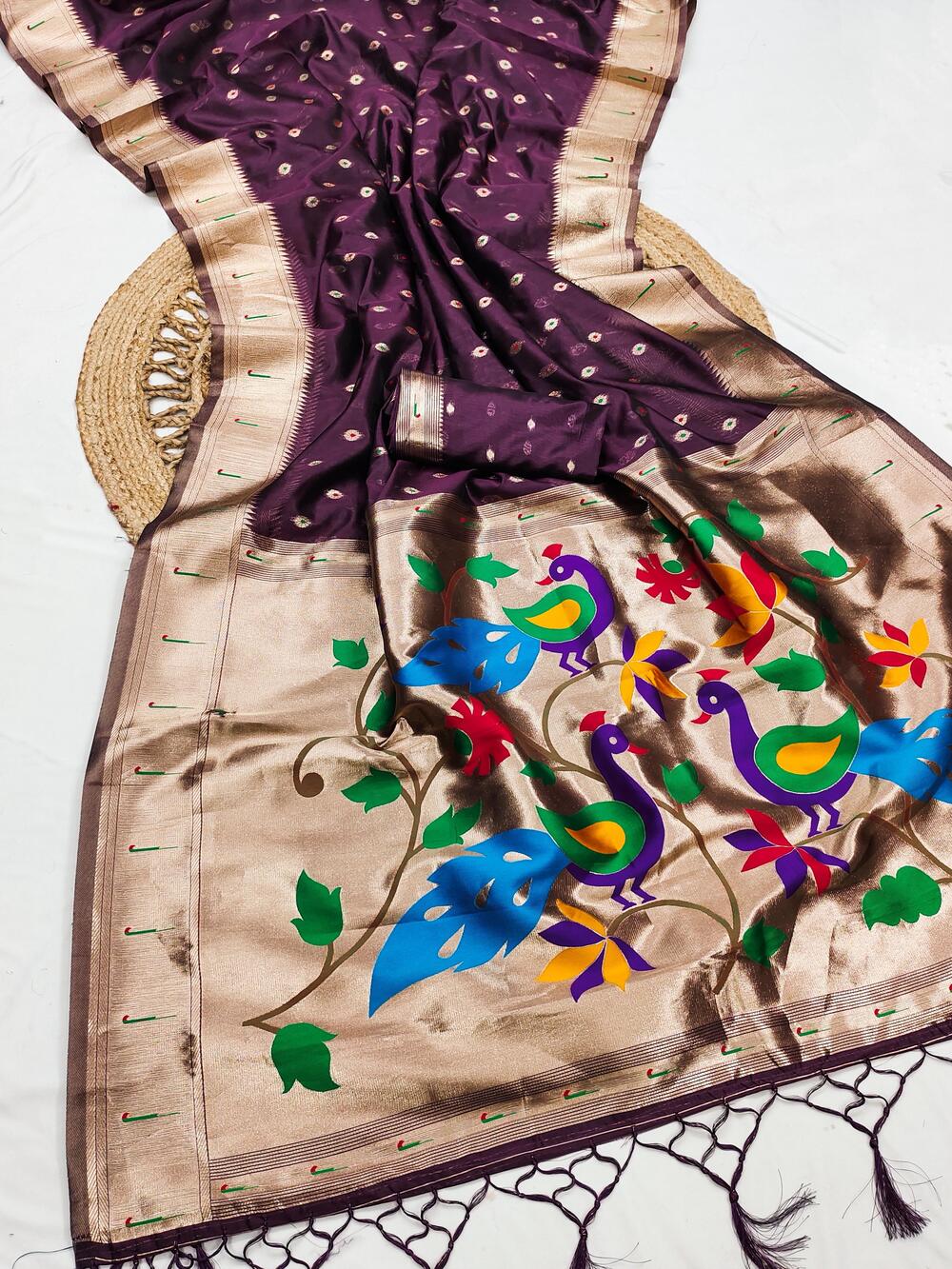 Vestigial Wine Paithani Silk Saree With Devastating Blouse Piece - Image 2