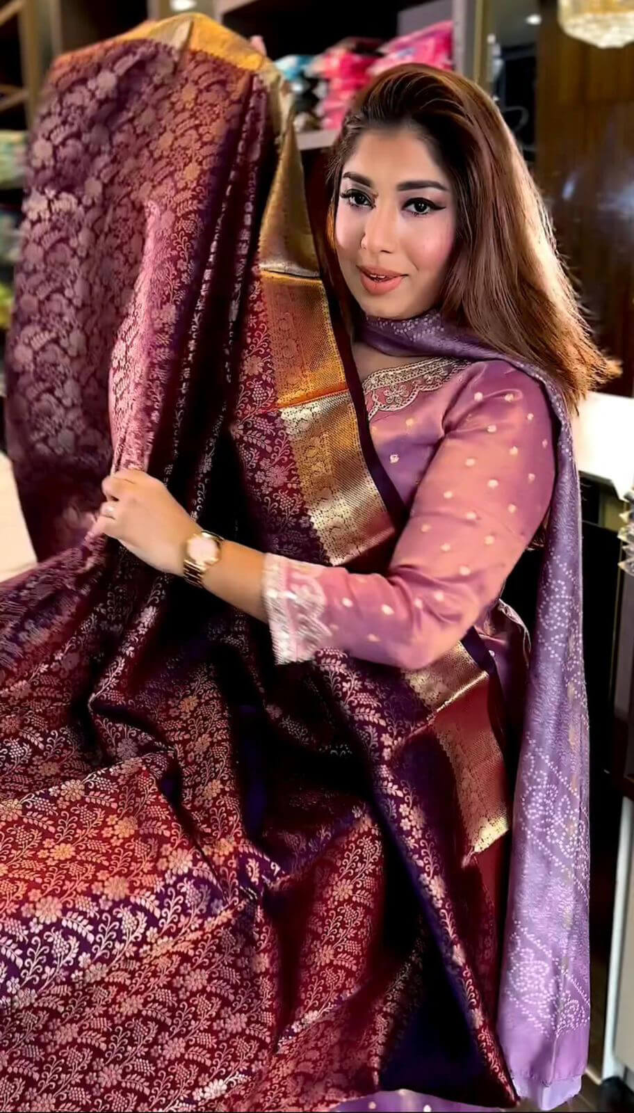 Vibrant Purple Soft Banarasi Silk Saree With Winsome Blouse Piece - Image 2