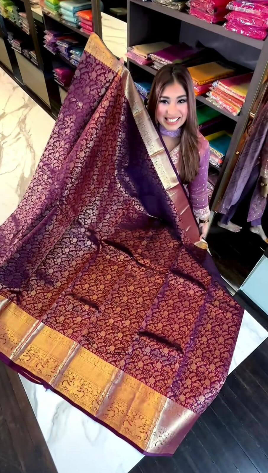 Vibrant Purple Soft Banarasi Silk Saree With Winsome Blouse Piece - Image 8