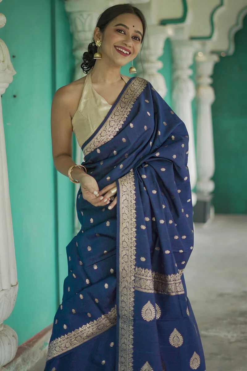 Vivacious Blue Linen Silk Saree With Captivating Blouse Piece - Image 6