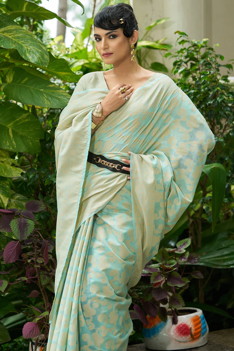 Vivacious Pista Lucknowi Silk Saree With Desultory Blouse Piece - Image 2