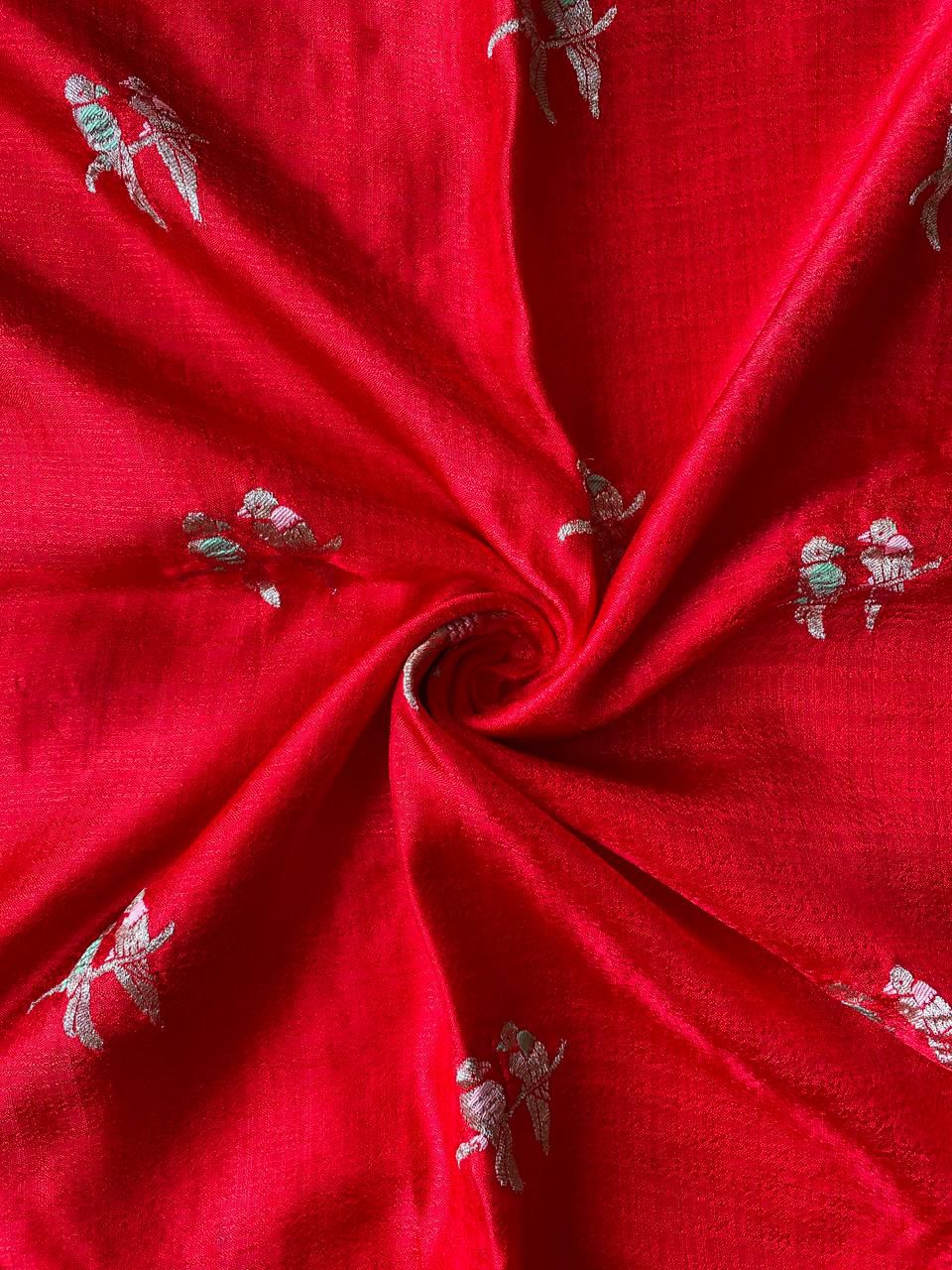Whimsical Red Embroidery Work Crush Silk Saree With Ailurophile Blouse Piece - Image 3