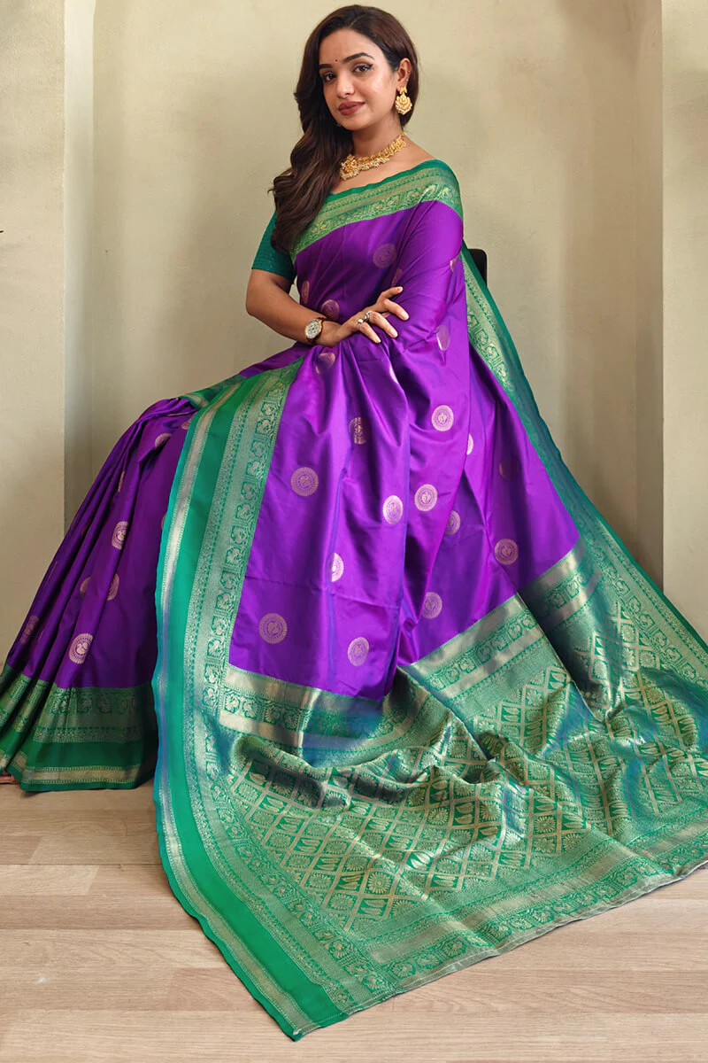 Winsome Purple Soft Banarasi Silk Saree With Beleaguer Blouse Piece - Image 2