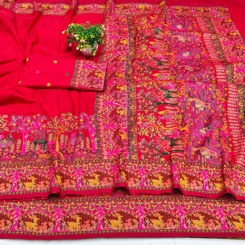 Woebegone Red Nylon Dola Pashmina Saree With Redolent Blouse Piece - Image 4