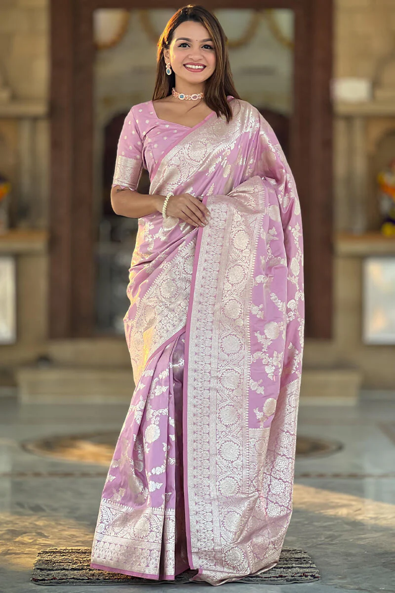 Wonderful Baby Pink Soft Banarasi Silk Saree With Attractive Blouse Piece - Image 3