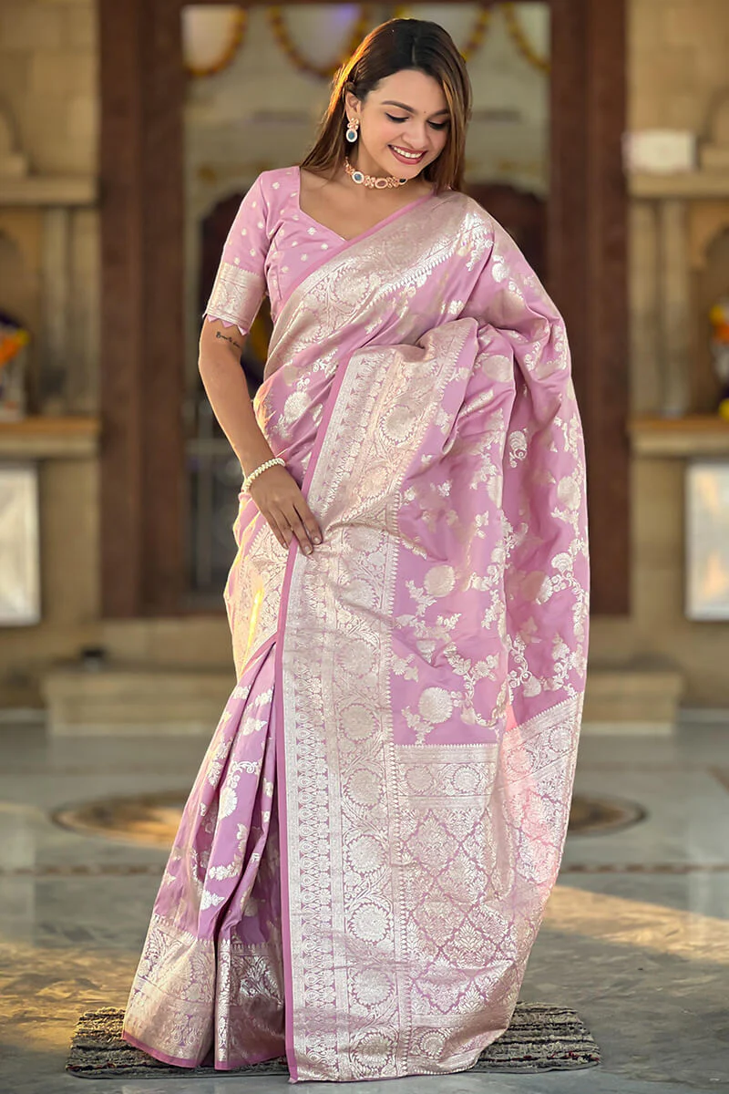 Wonderful Baby Pink Soft Banarasi Silk Saree With Attractive Blouse Piece - Image 5