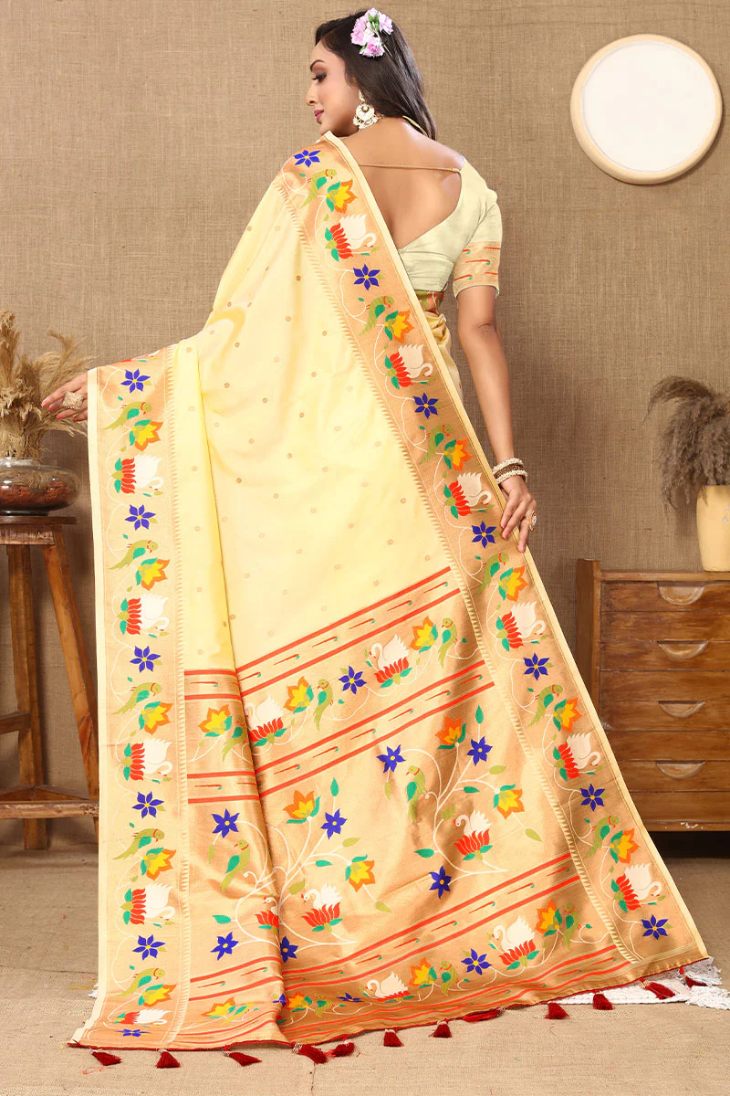 Wonderful Beige Paithani Silk Saree With Classy Blouse Piece - Image 5