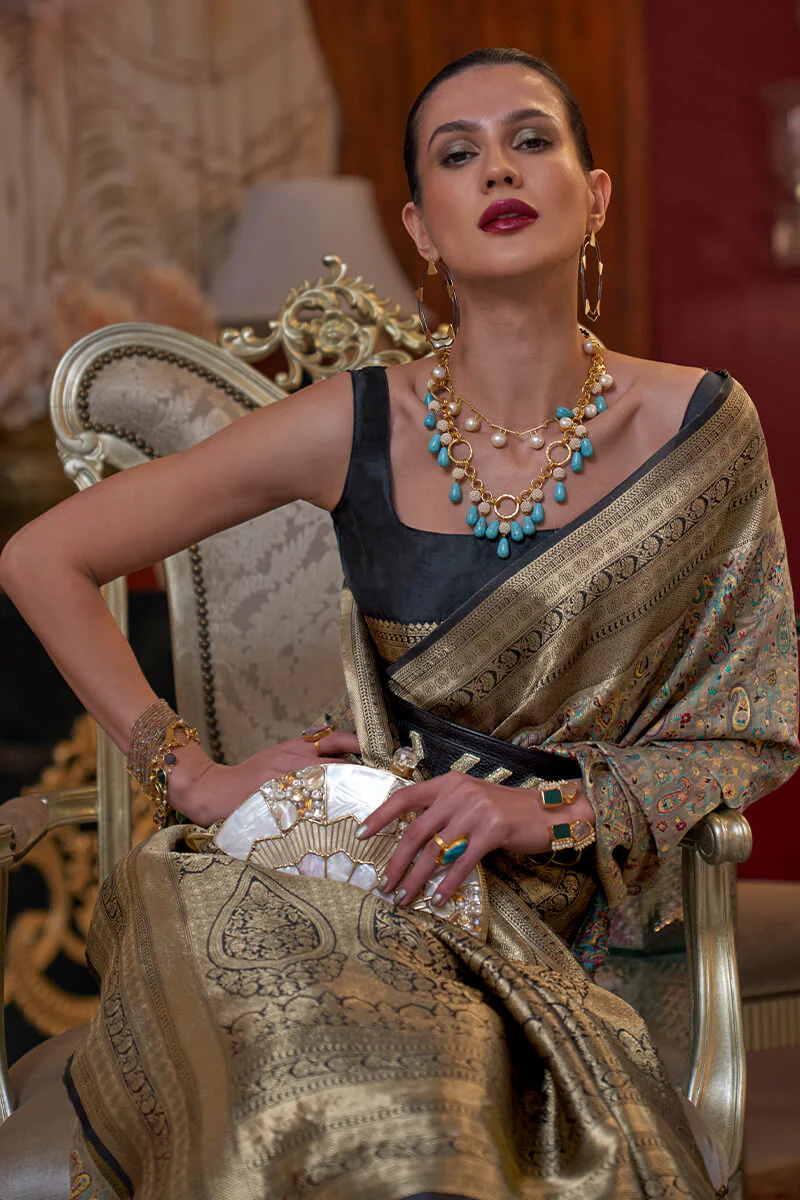 Wonderful Grey Pashmina saree With Capricious Blouse Piece - Image 2