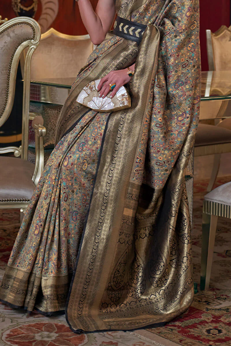 Wonderful Grey Pashmina saree With Capricious Blouse Piece - Image 3