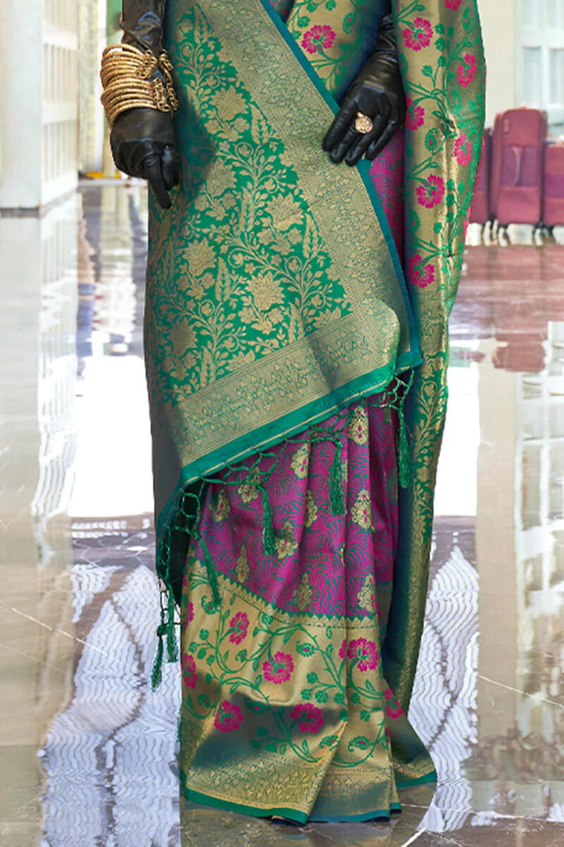 Wonderful Magenta Soft Banarasi Silk Saree With Dazzling Blouse Piece - Image 3