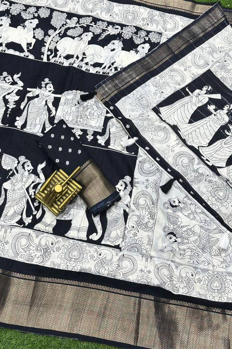 Wonderful Off White Digital Printed Soft Silk Saree With Opulent Blouse Piece - Image 4