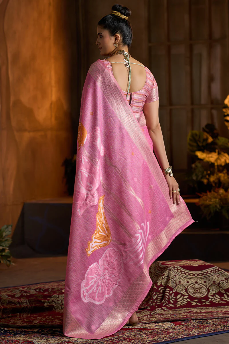 Zephyr Dark Pink Cotton Silk Saree With Pleasurable Blouse Piece - Image 6