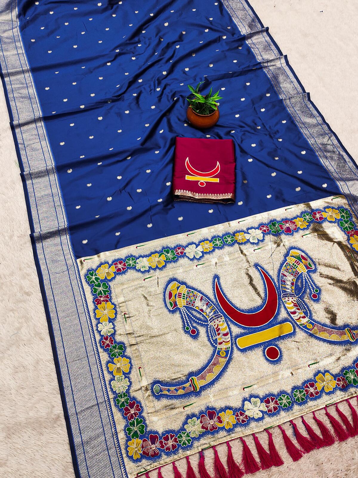 Zephyr Royal Blue Paithani Silk Saree With Scrupulous Blouse Piece